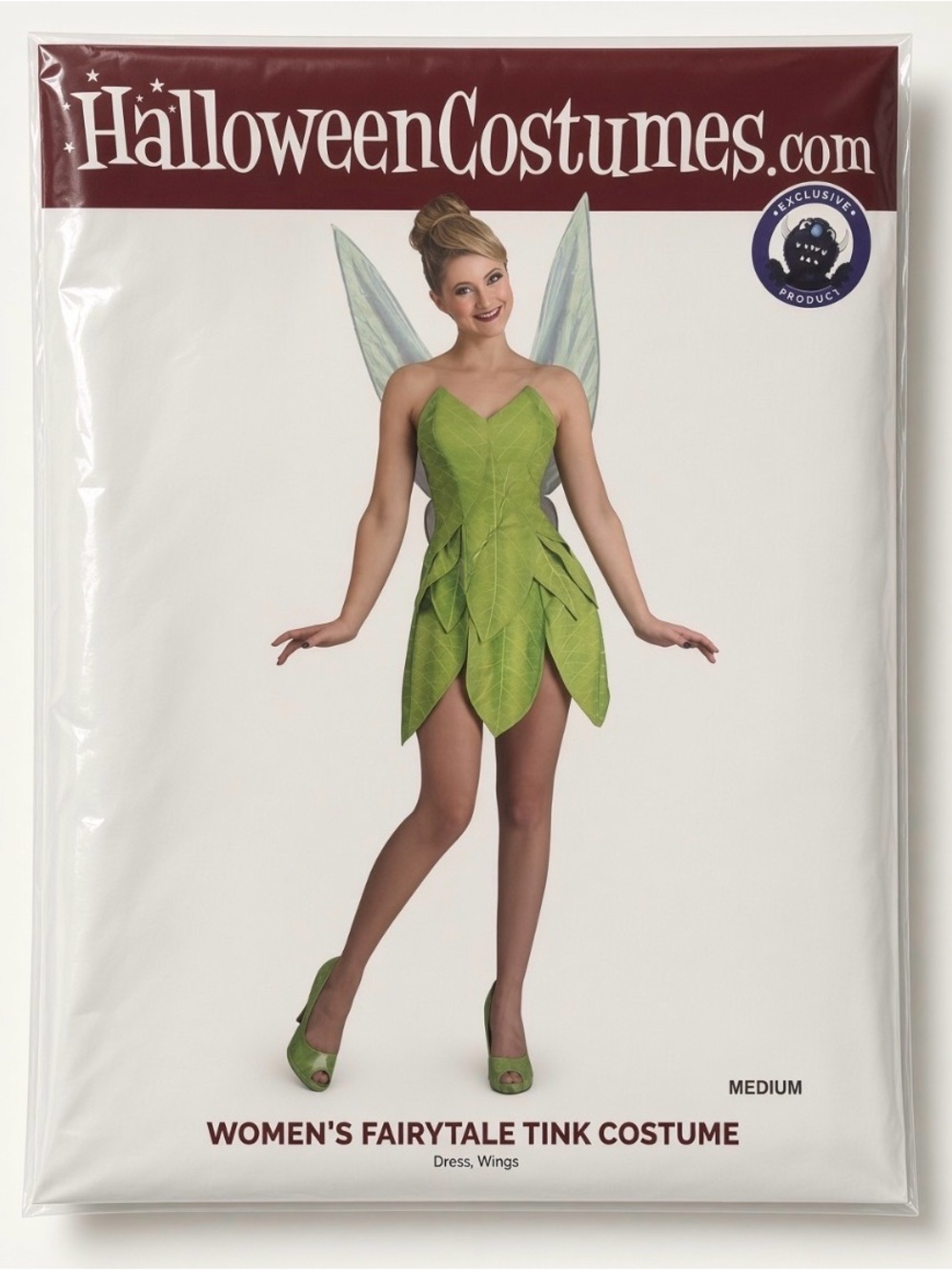 Fairytale Tink Costume Women’s Medium Green Leaf Dress, Wings, and Wig